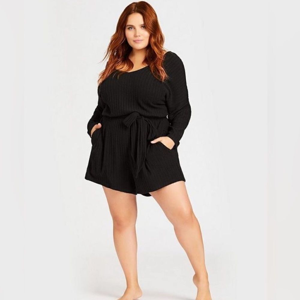 City Chic Black Ribbed Long Sleeve Romper XXL NWT